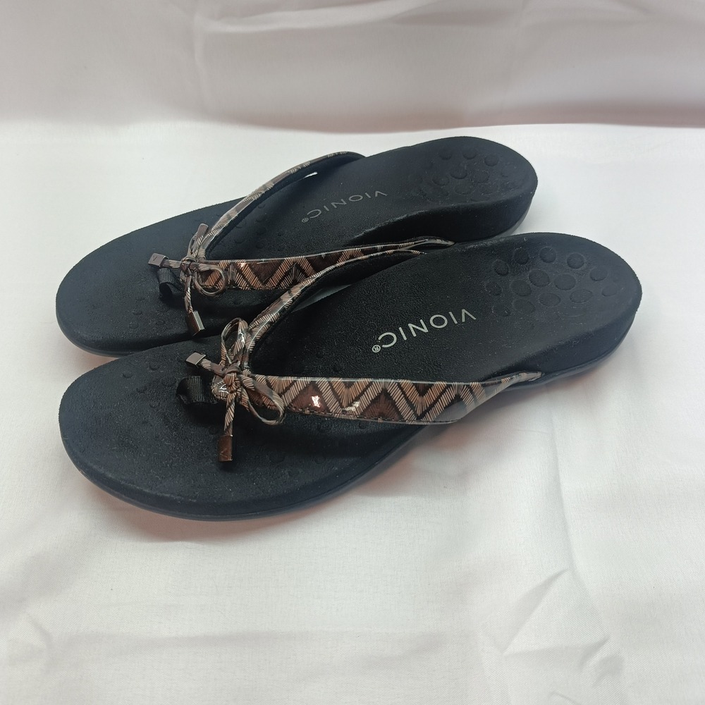 Vionic Bella II Womens 10 Orthotic Chevron Bow Flip Flop‎ Sandals Casual